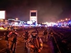 Russian soldiers secure an area at near the Crocus City Hall concert venue on the western edge of Moscow. (AP/File)