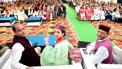 The Queen actor was accompanied by Himachal Pradesh leader of opposition and BJP leader Jairam Thakur. (X) The Queen actor was accompanied by Himachal Pradesh leader of opposition and BJP leader Jairam Thakur. (X)