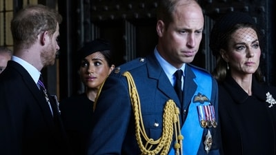 Prince Harry: Britain's Prince William, second right, Kate, Princess of Wales, right, Prince Harry, left, and Meghan, Duchess of Sussex, second left. (AP) Prince Harry: Britain's Prince William, second right, Kate, Princess of Wales, right, Prince Harry, left, and Meghan, Duchess of Sussex, second left. (AP)
