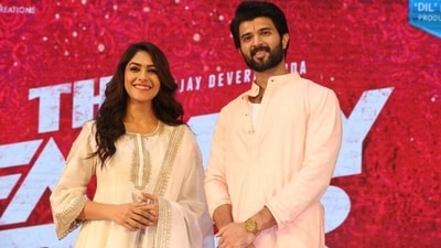 Mrunal Thakur and Vijay Deverakonda all smiles at Family Star press meet
