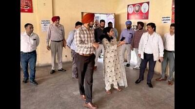 Ludhiana DC Sakshi Sawhney inspects arrangements in proposed strong rooms and counting centres ahead of Lok Sabha polls. (HT Photo)