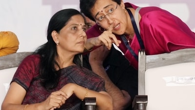 Delhi minister Atishi with Delhi CM Arvind Kejriwal's wife Sunita Kejriwal during I.N.D.I.A. bloc's 'Loktantra Bachao Rally' at Ramleela Maidan. (PTI file photo) Delhi minister Atishi with Delhi CM Arvind Kejriwal's wife Sunita Kejriwal during I.N.D.I.A. bloc's 'Loktantra Bachao Rally' at Ramleela Maidan. (PTI file photo)