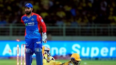 Chennai Super Kings' Ajinkya Rahane reaches the crease as Delhi Capitals' Rishabh Pant attempts to run him out during the IPL 2024 cricket match between Chennai Super Kings and Delhi Capitals, at Dr Y.S. Rajasekhara Reddy ACA-VDCA Cricket Stadium, in Visakhapatnam (PTI) Chennai Super Kings' Ajinkya Rahane reaches the crease as Delhi Capitals' Rishabh Pant attempts to run him out during the IPL 2024 cricket match between Chennai Super Kings and Delhi Capitals, at Dr Y.S. Rajasekhara Reddy ACA-VDCA Cricket Stadium, in Visakhapatnam (PTI)