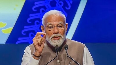 **EDS: GRAB VIA @RBI** Mumbai: Prime Minister Narendra Modi addresses during a ceremony marking 90 years of the Reserve Bank of India, in Mumbai, Monday, April 1, 2024. (PTI Photo) **EDS: GRAB VIA @RBI** Mumbai: Prime Minister Narendra Modi addresses during a ceremony marking 90 years of the Reserve Bank of India, in Mumbai, Monday, April 1, 2024. (PTI Photo)