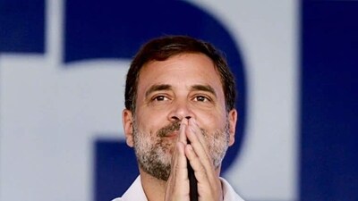 Congress party leader Rahul Gandhi during the INDIA bloc rally at Ramlila Maidan in New Delhi on Sunday. (ANI)