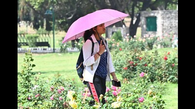 The maximum temperature fell from 32.7°C on Sunday to 29.2°C on Monday, 3.4 degrees below normal. The minimum temperature also dipped from 19°C on Sunday to 17°C on Monday, 1.9 degrees below normal. (Keshav Singh/HT) The maximum temperature fell from 32.7°C on Sunday to 29.2°C on Monday, 3.4 degrees below normal. The minimum temperature also dipped from 19°C on Sunday to 17°C on Monday, 1.9 degrees below normal. (Keshav Singh/HT)