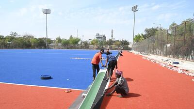 The new hockey ground at the stadium on Monday. (Parven Kumar/HT photo) The new hockey ground at the stadium on Monday. (Parven Kumar/HT photo)