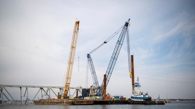 The Baltimore Key Bridge collapsed after a cargo ship rammed into Baltimore’s Francis Scott Key Bridge, causing the span to collapse and presumably killing six construction workers. (AFP) The Baltimore Key Bridge collapsed after a cargo ship rammed into Baltimore’s Francis Scott Key Bridge, causing the span to collapse and presumably killing six construction workers. (AFP)