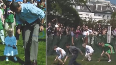 Michelle Obama has shared a rare throwback clip of her daugters Malia and Sasha during a White House Easter Egg Roll (michelleobama/Instagram) Michelle Obama has shared a rare throwback clip of her daugters Malia and Sasha during a White House Easter Egg Roll (michelleobama/Instagram)