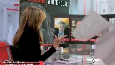 MSNBC host Nicolle Wallace loses cool over Donald Trump, tosses her scripts while anchoring. (Screenshot of MSNBC) MSNBC host Nicolle Wallace loses cool over Donald Trump, tosses her scripts while anchoring. (Screenshot of MSNBC)