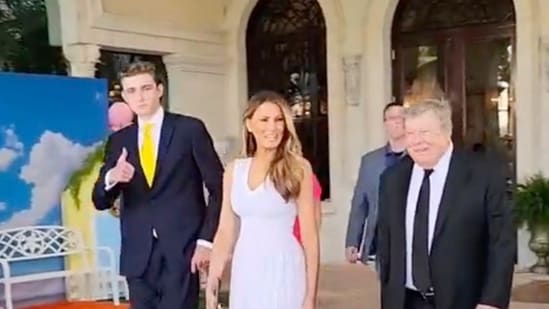 Melania Trump and son Barron shine during Easter celebrations at Mar-a-Lago. (X)