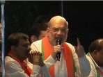 Union home minister Amit Shah addresses a roadshow in Ramanagara in Karnataka,