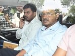 Delhi chief minister Arvind Kejriwal leaves from ED office for the Rouse Avenue Court in New Delhi on Monday. (Arvind Yadav/HT Photo) Delhi chief minister Arvind Kejriwal leaves from ED office for the Rouse Avenue Court in New Delhi on Monday. (Arvind Yadav/HT Photo)