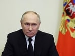 Russia's President Vladimir Putin delivers his address in Moscow on March 23, 2024, the day after a gun attack on the Crocus City Hall in Krasnogorsk.