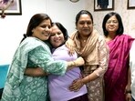 Sanjay Singh’s wife Anita (second from left) on Tuesday. (Vipin Kumar/HT Photo)