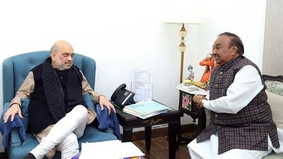 BJP leader KS Eshwarappa meets Union Home Minister Amit Shah. (ANI Photo) BJP leader KS Eshwarappa meets Union Home Minister Amit Shah. (ANI Photo)