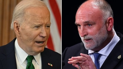 President Biden called celebrity chef Jose Andres to express his condolences after an Israeli strike killed seven aid workers from his World Central Kitchen group in Gaza, the White House said on April 2, 2024. (Photo by Jim WATSON and ANDER GILLENEA / AFP) (AFP) President Biden called celebrity chef Jose Andres to express his condolences after an Israeli strike killed seven aid workers from his World Central Kitchen group in Gaza, the White House said on April 2, 2024. (Photo by Jim WATSON and ANDER GILLENEA / AFP) (AFP)