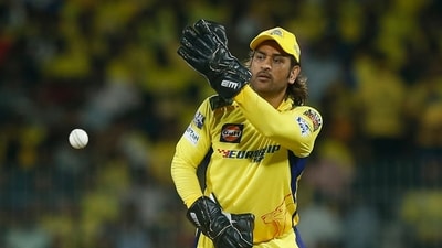 Chennai Super Kings' MS Dhoni fields the ball during the Indian Premier League cricket tournament between between Chennai Super Kings and Gujarat Titans (AP)