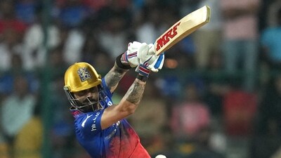 Virat Kohli plays a shot during the Indian Premier League (IPL) 2024 T20 cricket match between Royal Challengers Bengaluru and Kolkata Knight Riders (PTI)
