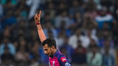 Rajasthan Royals bowler Yuzvendra Chahal celebrates the wicket of Mumbai Indians batter Tilak Varma during the Indian Premier League (IPL) 2024 cricket match (PTI) Rajasthan Royals bowler Yuzvendra Chahal celebrates the wicket of Mumbai Indians batter Tilak Varma during the Indian Premier League (IPL) 2024 cricket match (PTI)