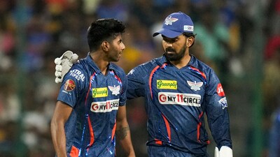 Lucknow Super Giants's Mayank Yadav celebrates after taking the wicket of Royal Challengers Bengaluru batter Rajat Patidar (PTI) Lucknow Super Giants's Mayank Yadav celebrates after taking the wicket of Royal Challengers Bengaluru batter Rajat Patidar (PTI)