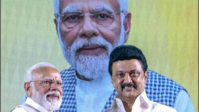 Prime Minister Narendra Modi with Tamil Nadu chief minister MK Stalin in Chennai. (ANI File Photo)