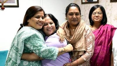 Sanjay Singh’s wife Anita (second from left) on Tuesday. (Vipin Kumar/HT Photo) Sanjay Singh’s wife Anita (second from left) on Tuesday. (Vipin Kumar/HT Photo)
