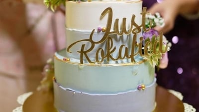 Among the many pictures that Neelam shared on her Instagram account on Tuesday, one showed the special cake that was cut for the ceremony. The blue-coloured cake had the letters ‘Just Rokafied’ designed on it with added flowers and small leaves. Among the many pictures that Neelam shared on her Instagram account on Tuesday, one showed the special cake that was cut for the ceremony. The blue-coloured cake had the letters ‘Just Rokafied’ designed on it with added flowers and small leaves.