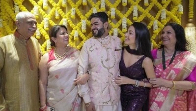 Siddharth Chopra and Neelam Upadyaya posed with their parents. The house was decorated beautifully with marigold flowers for the special occasion. Siddharth Chopra and Neelam Upadyaya posed with their parents. The house was decorated beautifully with marigold flowers for the special occasion.