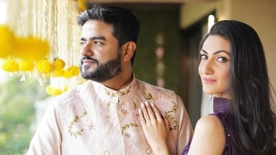 Siddharth Chopra and his fiance Neelam Upadhyaya in a new picture. Siddharth wore a light pink sherwani and white pyjama, whereas Neelam opted for a purple attire. Siddharth Chopra and his fiance Neelam Upadhyaya in a new picture. Siddharth wore a light pink sherwani and white pyjama, whereas Neelam opted for a purple attire.
