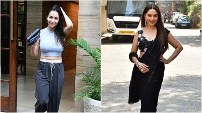 The paparazzo clicked Malaika Arora and Madhuri Dixit today. While Malaika was snapped outside her residence in Mumbai, Madhuri was pictured on the sets of Dance Deewane along with Bharti Singh and Suniel Shetty. While Malaika kept things casual for her off-duty look, Madhuri looked dazzling in a sequinned black saree. Scroll through to see their paparazzi pictures inside. (HT Photo/Varinder Chawla) The paparazzo clicked Malaika Arora and Madhuri Dixit today. While Malaika was snapped outside her residence in Mumbai, Madhuri was pictured on the sets of Dance Deewane along with Bharti Singh and Suniel Shetty. While Malaika kept things casual for her off-duty look, Madhuri looked dazzling in a sequinned black saree. Scroll through to see their paparazzi pictures inside. (HT Photo/Varinder Chawla)