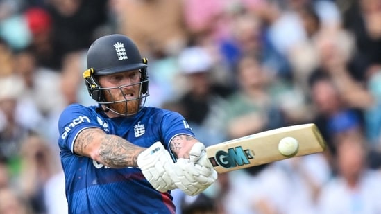 Ben Stokes plays a shot during the third One Day International (ODI) cricket match between England and New Zealand at The Oval (AFP)