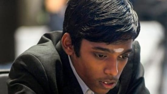 Indian Grandmaster R Praggnanandhaa during Tata Steel Chess India Rapid & Blitz Tournament 2023, in Kolkata. (PTI) (HT_PRINT)