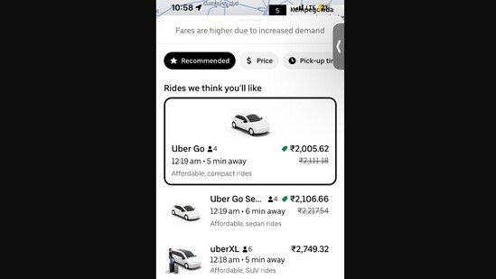 This image shows the screenshot that the woman shared, which shows ₹2,000 for an Uber cab she took from Bengaluru airport after coming from Pune. (X/@manasvisharmaaa)