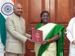 Former President Ram Nath Kovind, who heads High-Level Committee (HLC) on 'One Nation, One Election', and committee member Union home minister Amit Shah, present the report on simultaneous elections to President Droupadi Murmu, at Rashtrapati Bhavan, in New Delhi on Thursday. (ANI)