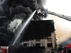 Navi Mumbai, India - April 2, 2024:Major fire broke out at in Chemical making plant at Mhape, MIDC in Navi Mumbai, India, on Tuesday, April 2, 2024. (Photo by Bachchan Kumar/ HT PHOTO) (HT PHOTO)