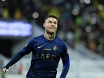 Al Nassr's Cristiano Ronaldo celebrates scoring their fourth goal to complete his hat-trick