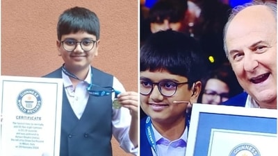 Aaryan Shukla, an eighth-grade student of Delhi Public School Nashik, created a Guinness World Record for the ‘fastest time to mentally add 50 five-digit numbers' on the Italian TV show, ‘Lo Show Dei Record’ in Milan, Italy. Aaryan Shukla, an eighth-grade student of Delhi Public School Nashik, created a Guinness World Record for the ‘fastest time to mentally add 50 five-digit numbers' on the Italian TV show, ‘Lo Show Dei Record’ in Milan, Italy.