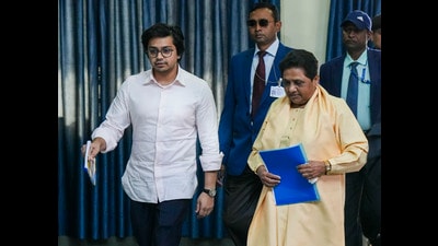 Bahujan Samaj Party (BSP) supremo Mayawati with her nephew Akash Anand (PTI File) Bahujan Samaj Party (BSP) supremo Mayawati with her nephew Akash Anand (PTI File)