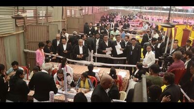 HCBA election underway at the Allahabad High Court on Wednesday. (HT Photo)