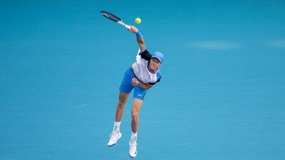 Jannik Sinner of Italy serves against Grigor Dimitrov of Bulgaria in the men's final of the Miami Open at Hard Rock Stadium on March 31, 2024 in Miami Gardens, Florida. (Getty Images via AFP)