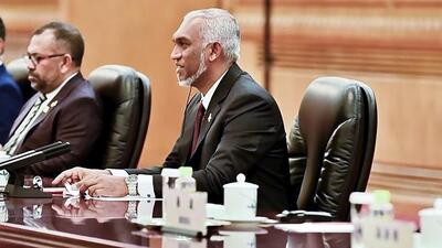 Maldives President Mohamed Muizzu during official talks with the Chinese President Xi Jinping during a state visit to China on January 10 (PTI FILE PHOTO) Maldives President Mohamed Muizzu during official talks with the Chinese President Xi Jinping during a state visit to China on January 10 (PTI FILE PHOTO)