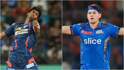 Mayank Yadav (L) recorded the fastest ball in IPL 2024, while Gerald Coetzee was shown to have bowled at 157.4kph on Monday (PTI)
