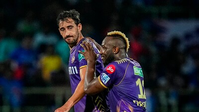 KKR's record signing, Australia's Mitchell Starc, opened his IPL 2024 account against DC. Starc bagged the wickets of David Warner and Mitchell Marsh. (PTI) KKR's record signing, Australia's Mitchell Starc, opened his IPL 2024 account against DC. Starc bagged the wickets of David Warner and Mitchell Marsh. (PTI)