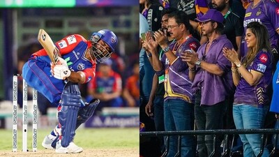 Rishabh Pant's shot amazes Shah Rukh Khan in the stands. (X/AFP) Rishabh Pant's shot amazes Shah Rukh Khan in the stands. (X/AFP)