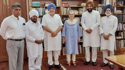 Punjab Congress MPs meet Congress leader Sonia Gandhi in New Delhi on Wednesday. (AICC)