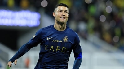 Al Nassr's Cristiano Ronaldo celebrates scoring their fourth goal to complete his hat-trick (REUTERS)
