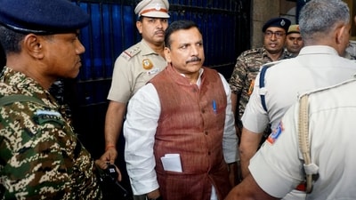 AAP MP Sanjay Singh comes out of the Tihar Jail after the Supreme Court granted him bail. (PTI)