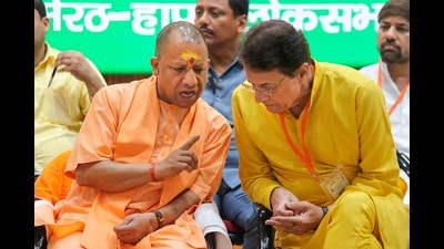 Uttar Pradesh Chief Minister Yogi Adityanath at an election campaign event in support of BJP candidate Arun Govil (right) ahead of upcoming Lok Sabha elections (PTI File) Uttar Pradesh Chief Minister Yogi Adityanath at an election campaign event in support of BJP candidate Arun Govil (right) ahead of upcoming Lok Sabha elections (PTI File)