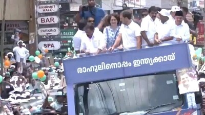 Congress MP Rahul Gandhi holds a mega roadshow in Kerala's Wayanad. (ANI) Congress MP Rahul Gandhi holds a mega roadshow in Kerala's Wayanad. (ANI)